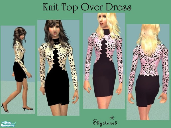 Sims 2 — Knit Top Over Dress by skystars5 — One pink knitted top over a mauve dress and one ecru knitted top over a black