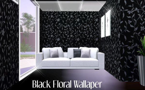 Sims 3 — Black Floral Wallpaper by TSR Archive — Pattern made by Pralinesims for TSR