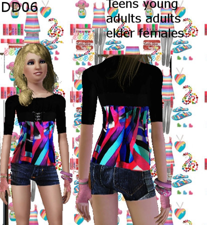 Sims 3 — Pixie girl outfit by CandyDolluk — a nice top over jean shorts for teens young adults adults and elders females 
