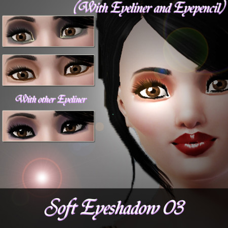 Sims 3 — Soft Eyeshadow 03 (with Eyeliner and Eyepencil) by Pralinesims — 3 areas are recolourable Area 1: Eyepencil Area
