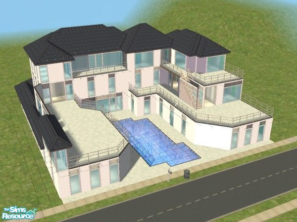 Sims 2 — All White by rb_500 — A beachy lot with modern twist. All glass doors and windows. Sunroom, pool, and 3
