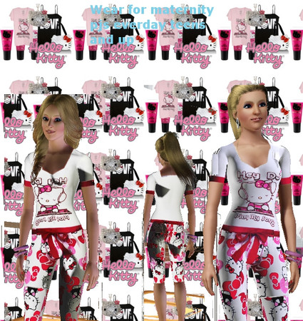 Sims 3 — Hello kitty pj day set by CandyDolluk — for maternity wear pjs and everday for teens and up 