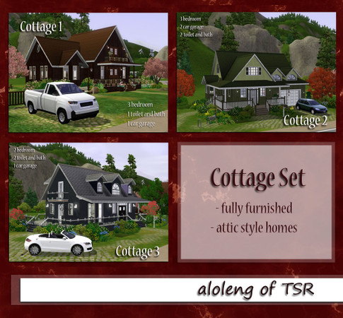Sims 3 — Cottage Set by aloleng — WA expansion needed. Cars not included. All of the houses are attic style home and