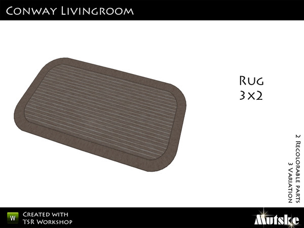 Sims 3 — Conway Rug 3x2 by Mutske — 3 Recolorable parts. 3 Variations. Made by Mutske@TSR. TSRAA. 