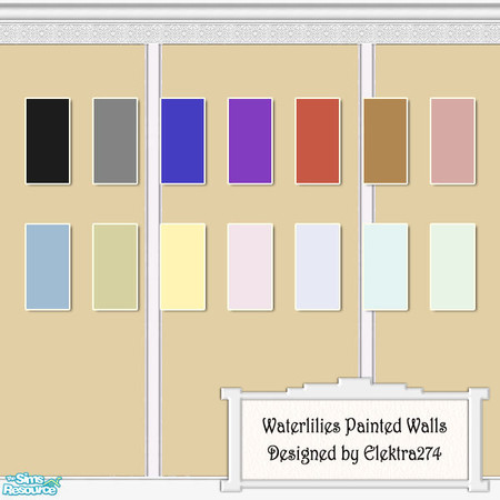 Sims 2 — Waterlilies Painted Walls by elektra274 — A set of 15 painted walls designed to coordinate with my