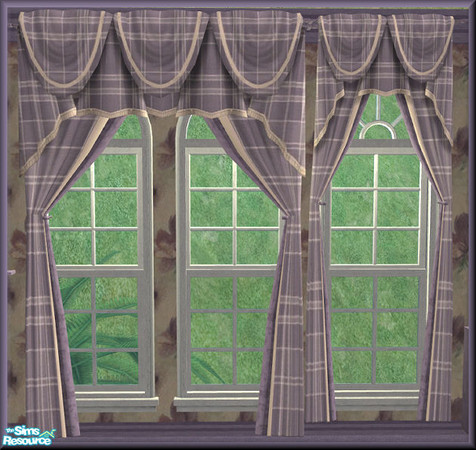 Sims 2 — NK TC38 Sintesi BR - Curtain, Plaid by MoMama — A purple plaid curtain is just the ticket to ensure Sim privacy.