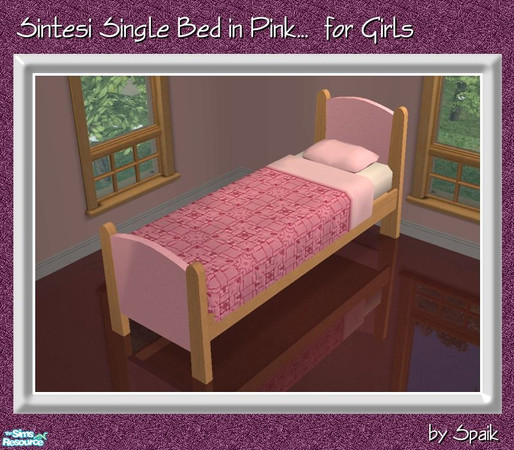 Sims 2 — Sintesi Single Bed Pink for Girls by Spaik — Recolour in pine wood and pink of my Sintesi Single Bed. You need