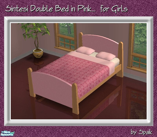 Sims 2 — Sintesi Double Bed Pink for Girls by Spaik — Recolour in pine wood and pink of my Sintesi Double Bed. You need