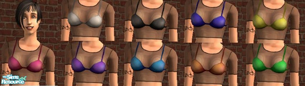 Sims 2 — Chelle's see through shirts with bra by Rogue4378 — Black see through shirts with coloured bras and tattoo on