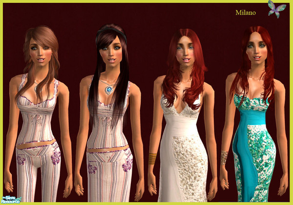 Sims 2 — Glitter by milanokat — Meshes at http://www.lianasims2.com/ top and pants-073 pencil dress-025 white dress-033