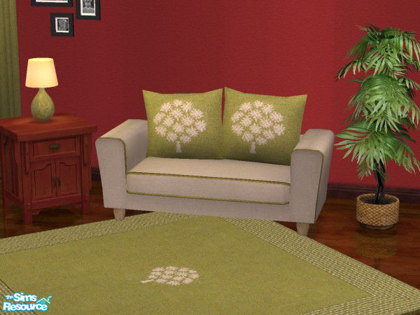 Sims 2 — Cottage Decor Set 3-Antique Loveseat by froilan — Lovely antique beige loveseat with green trim and tree pattern