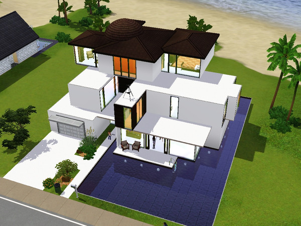 Sims 3 — house on a beach by Sayuta — a big house for 5 people. But there are 3 unfurnished rooms, so it may as well be