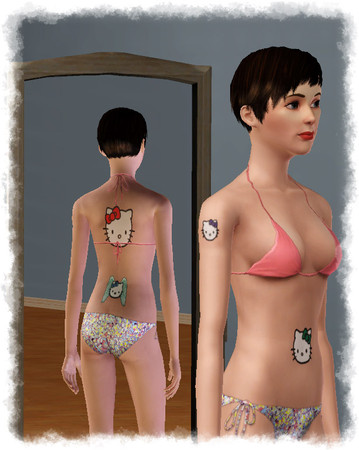 Sims 3 — Hello Kitty tattoo by oldmember_tibaol — Hello Kitty tattoo for use with the Ambitions tattoo tool