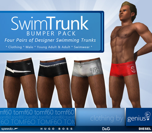 Sims 3 — Swim Trunk Bumper Pack [by genius] by tomf60 — Welcome to genius! My new brand of products for The Sims 3.