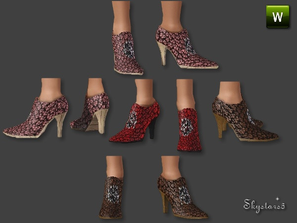 Sims 3 —  Low Cut Boot with Broach by skystars5 — Nicely textured boot with broach. Three colors included.
