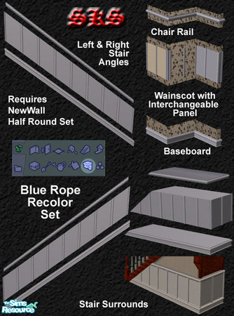 Sims 2 — NewWalls Half Round Blue Rope Recolor - MGAL by 71robert13 — Everything needed to add a pale blue rope twist