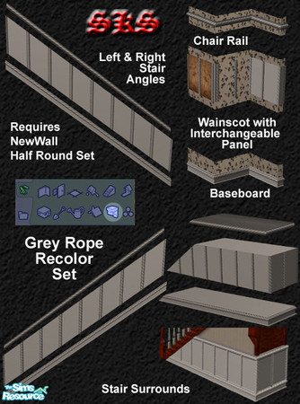 Sims 2 — NewWalls Half Round Grey Rope Recolor- MGAL by 71robert13 — Everything needed to add a grey rope twist color