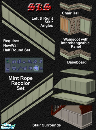 Sims 2 — NewWalls Half Round Mint Rope Recolor - MGAL by 71robert13 — Everything needed to add a light mint rope twist