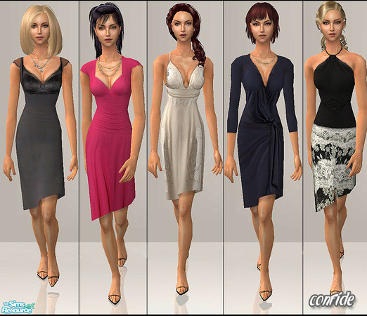 Sims 2 — Flirty by confide — Set of 5 clothes for adult female. No mesh required. Nightlife EP required. * Bumpmap added