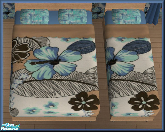 Sims 2 — NK TC37 Matta BR - Bedding, Tan Sheet by MoMama — A refreshing tropical print bedding with a tan bed sheet.