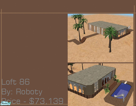 Sims 2 — Loft 86 by Roboty — A modern beach loft with an open living room and bedroom for your sim to walk out and smell