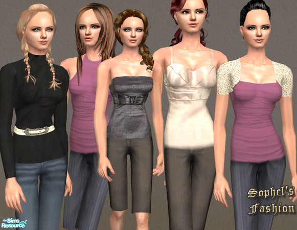 Sims 2 — SO_Collection_210 by Sophel21 — different styled outfits with top + bermuda shorts. Req. mesh from confide. link