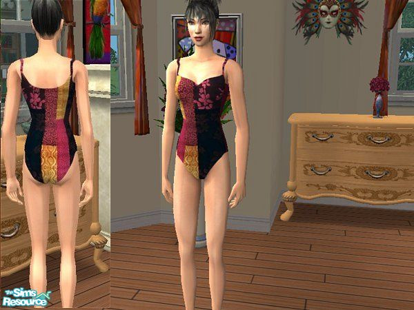 Sims 2 — Patchwork Swimsuit by LadyDeluxe — Made out of material lying around the sewing room floor. Put together they