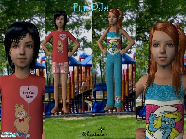 Sims 2 — Fun PJs by skystars5 — Cute PJ's for your girl and boy Sims. The little boy's PJ's has a bear holding a heart