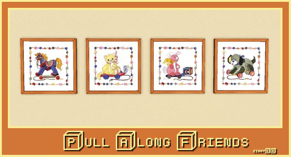 Sims 3 — Pull Along Friends  by ziggy28 — A set of four pull along friendy toys by the artist Carol Robinson. Cloned from