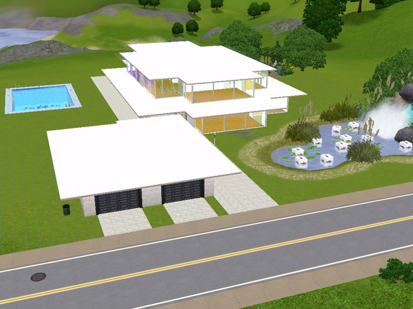 Sims 3 — Modern Contemporary House by SweetTrinity — 5 bedrooms, 3 bathrooms, laundry room, garage for two parking, Pool,