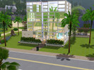 Sims 3 — Atrium Palms by SuZ1101 — 4 floors of retro/modern living. 3 bedrooms, 4 full baths, eat in kitchen, sitting