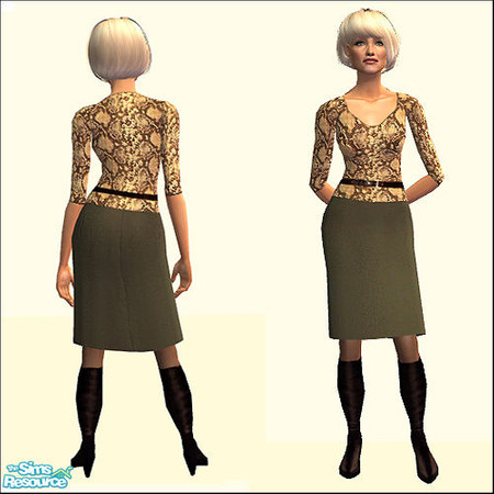 Sims 2 — Python by SimDetails — Python print top paired with a feminine skirt in a figure-hugging pencil cut. REQUIRES