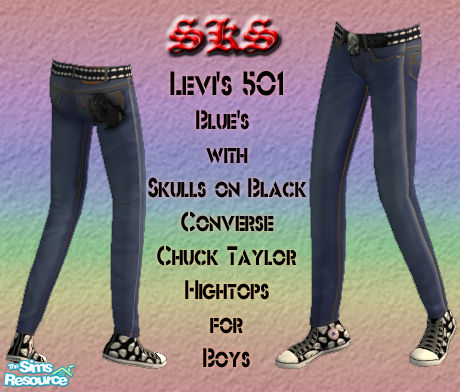 Sims 2 — Boys 501 Blues & Chucks - Skulls by 71robert13 — Blue Levi\'s 501 Jeans with skulls on black Converse Chuck