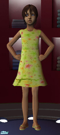 Sims 2 — Green flower dress by gommel22 — A green dress with red and yellow flowers on it, for hot summerdays.