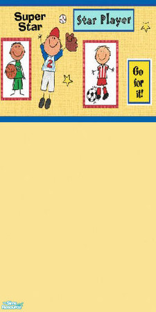 Sims 2 — super star by skinflin — yellow wall with yellow cartoon base ball kids..tsraa