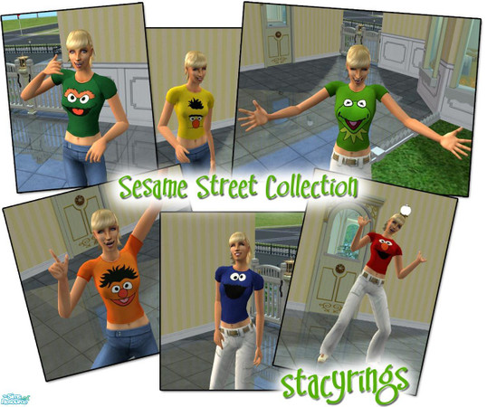 Sims 2 — Sesame Street Tshirt Collection by stacyrings — Here's a lovely set of 6 colorful tshirts for fans of Sesame