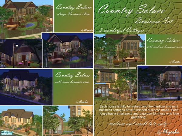 Sims 2 — Country Solace Cottages Set by Alyosha — A set featuring 3 business cottages. One with a Large Business area,
