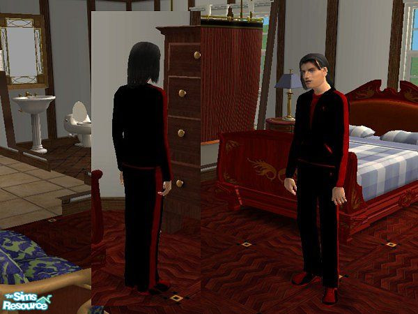 Sims 2 — Black and Red Men's Exercise Suit by LadyDeluxe — A fashionable recolor of the original exercise suit for men.