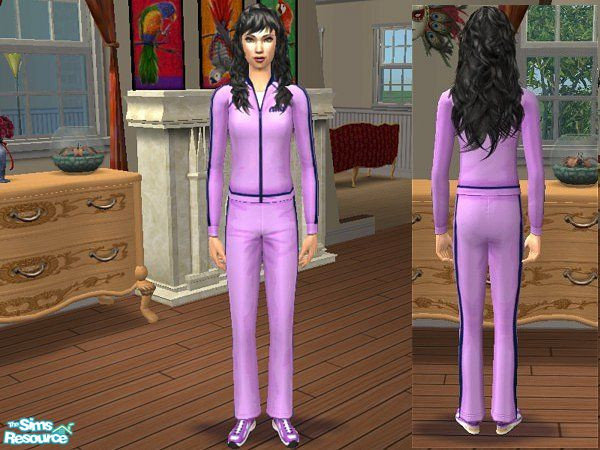 Sims 2 — Lavender YA Exercise Suit by LadyDeluxe — A recolor of the young adult exercise suit with the words on the