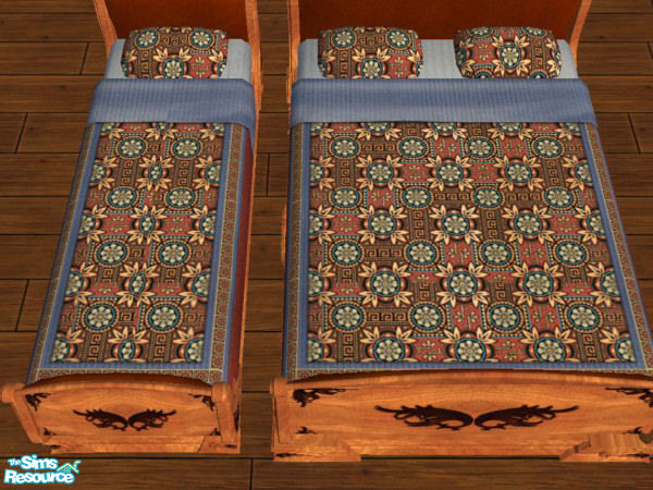 Sims 2 — Burgandy & Blue Bedding by Vampire Flame — Very comfy bedding to cushion your sims as they drift off to