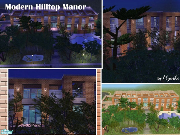 Sims 2 — Modern Hillside Manor by Alyosha — Another of my modern style lots! Features a garage attached to the house on