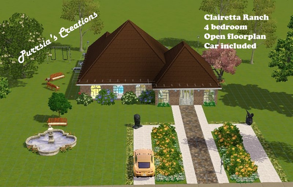 Sims 3 — Clairetta Ranch by purrsia — This is a fabulous and huge 4 bedroom ranch home with basement. Included is a