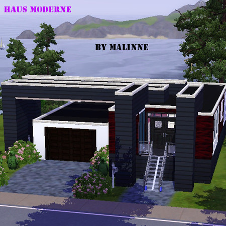 Sims 3 — Haus Moderne by malonne — This is a small and very modern house, in a nice facade of dark wood, black and white.