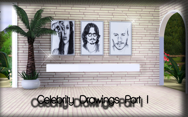 Sims 3 — Celebrity Drawings Part I (Actors/Actresses) by TSR Archive — This set contains three celebrity portrait