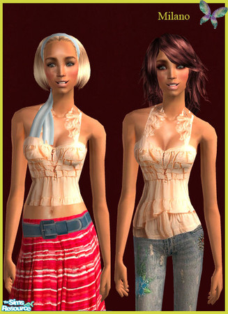 Sims 2 — Ruffles by milanokat — Ruffled top with designer jeans and cotton skirt. Meshes at http://www.lianasims2.com/