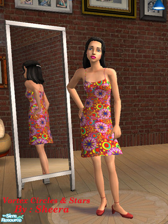 Sims 2 — Vortex Circles & Stars by Sheera — Female Teenage everyday outfit , the fabric is geometric shapes in