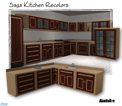 Sims 2 — Saga Recolorset - Dark Maple by Mutske — Recolor set of the Saga Kitchen collection. In Dark Maple. All