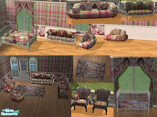 Sims 2 — JP Preppy Roses Bedroom Set by Jonchloe — This set includes 16 items (3 of those are walls)that include a crib,