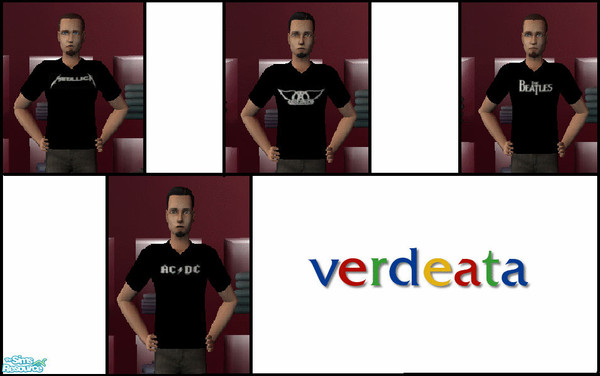 Sims 2 — Rock Band T-shirts by verdeata — This is a set with rock band T-shirts.You will find T-shirts with