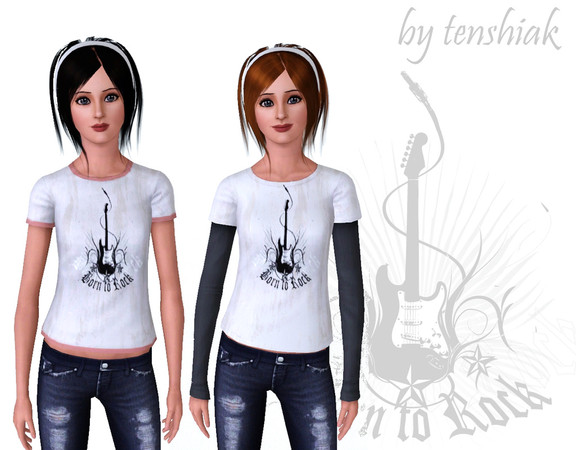 Sims 3 — Born to Rock Tops for Teens by tenshiak — 2 recolorable tops.
